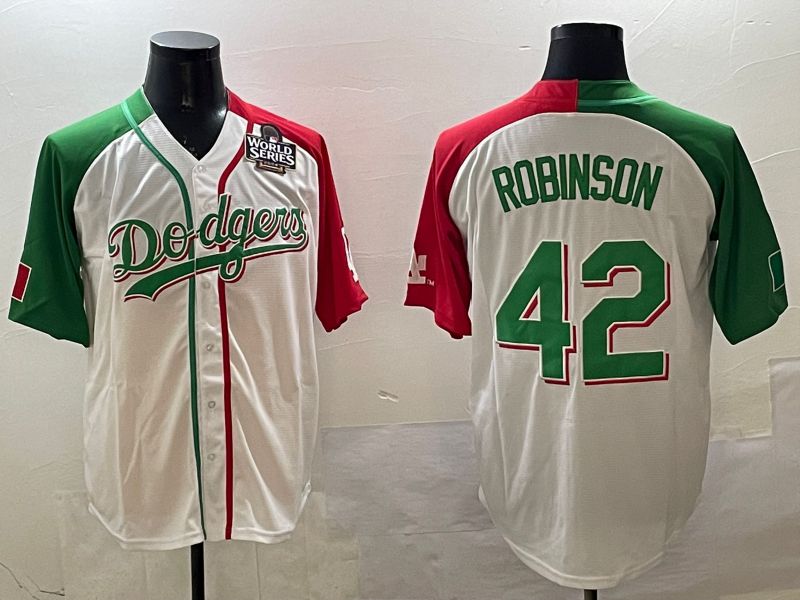 Men Los Angeles Dodgers 42 Robinson White Green Game 2025 Nike MLB Jersey style 2